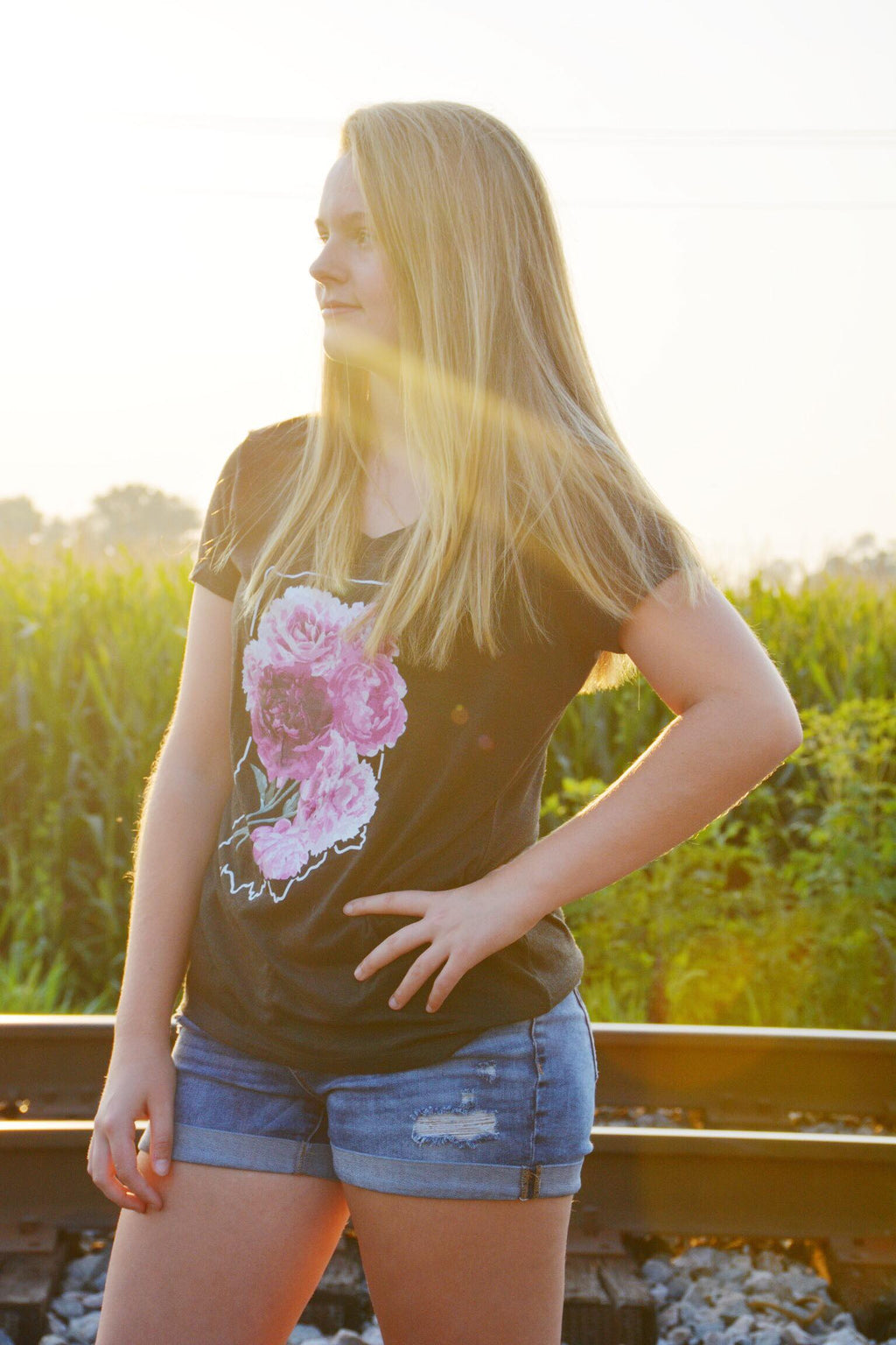 Indiana Peonies V-Neck Tee: Floral State Shirt