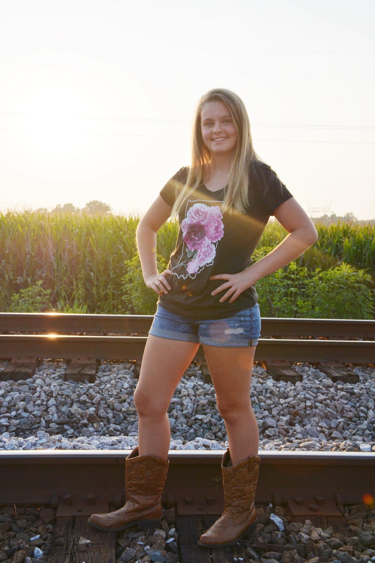 Indiana Peonies V-Neck Tee: Floral State Shirt