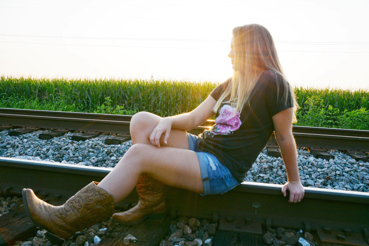 Indiana Peonies V-Neck Tee: Floral State Shirt