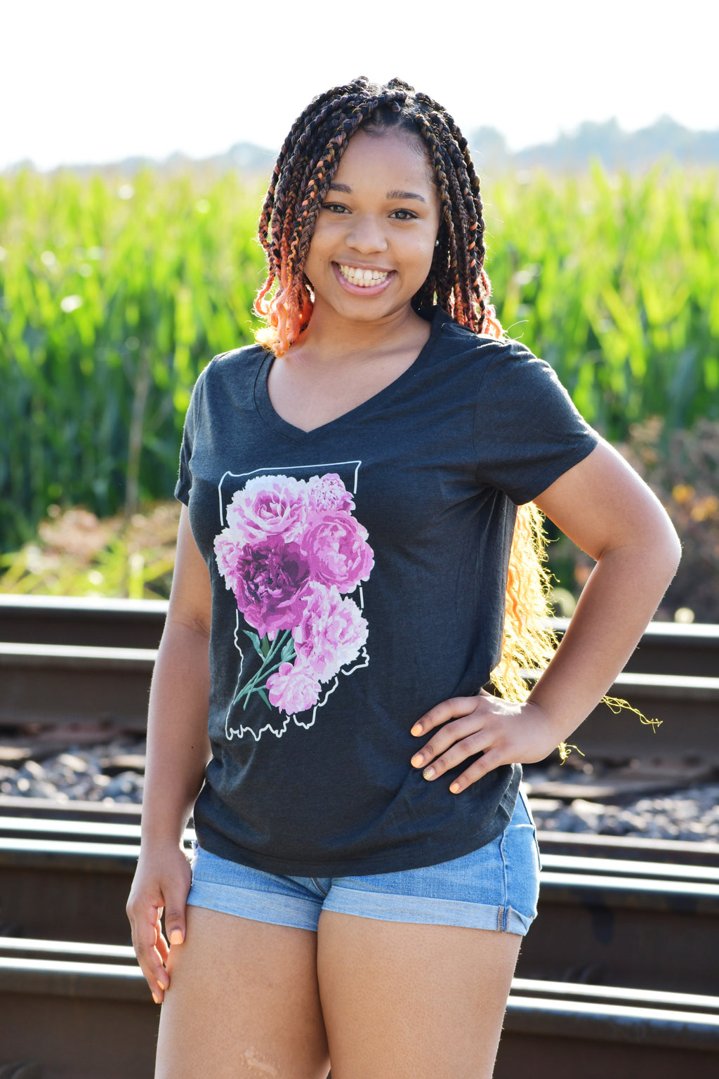 Indiana Peonies V-Neck Tee: Floral State Shirt