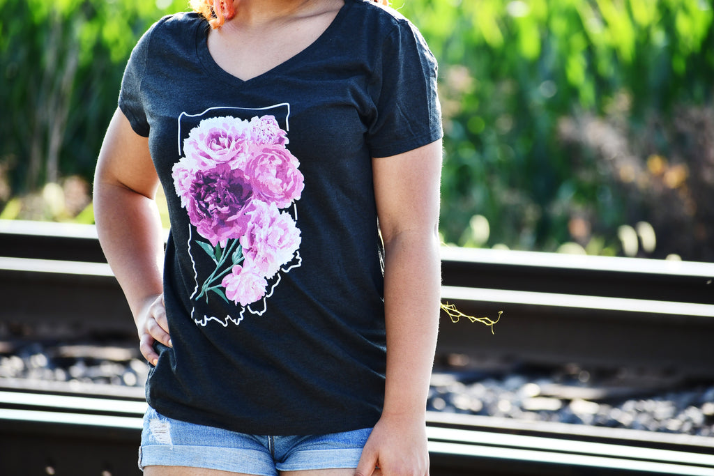 Indiana Peonies V-Neck Tee: Floral State Shirt