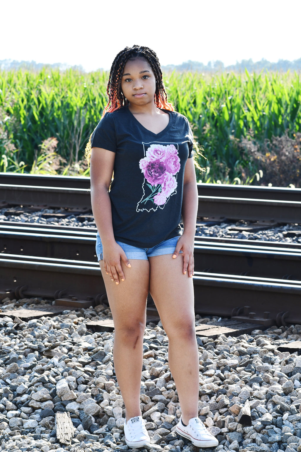 Indiana Peonies V-Neck Tee: Floral State Shirt