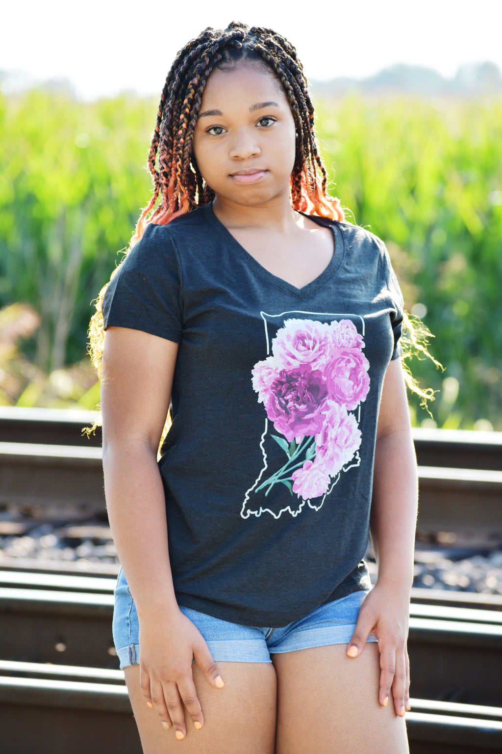 Indiana Peonies V-Neck Tee: Floral State Shirt