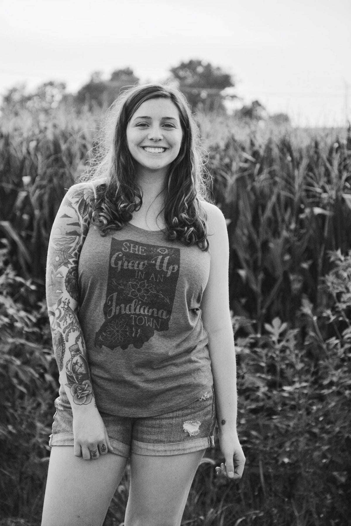 She Grew Up in an Indiana Town Gray Tank Top: Song Lyric State Shirt