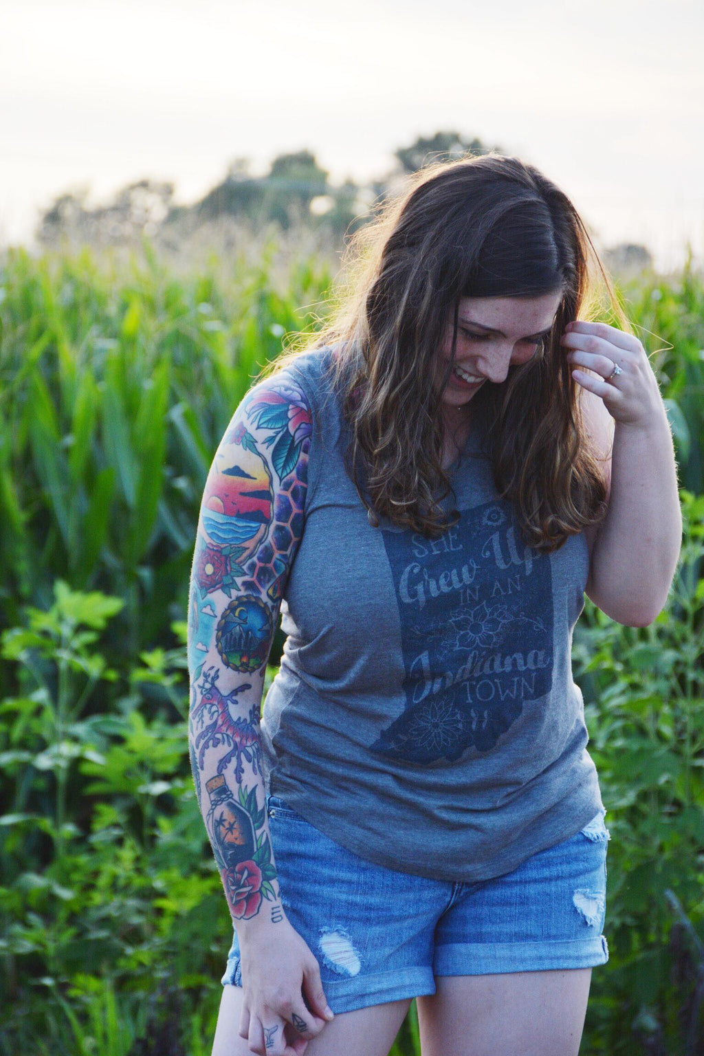 She Grew Up in an Indiana Town Gray Tank Top: Song Lyric State Shirt