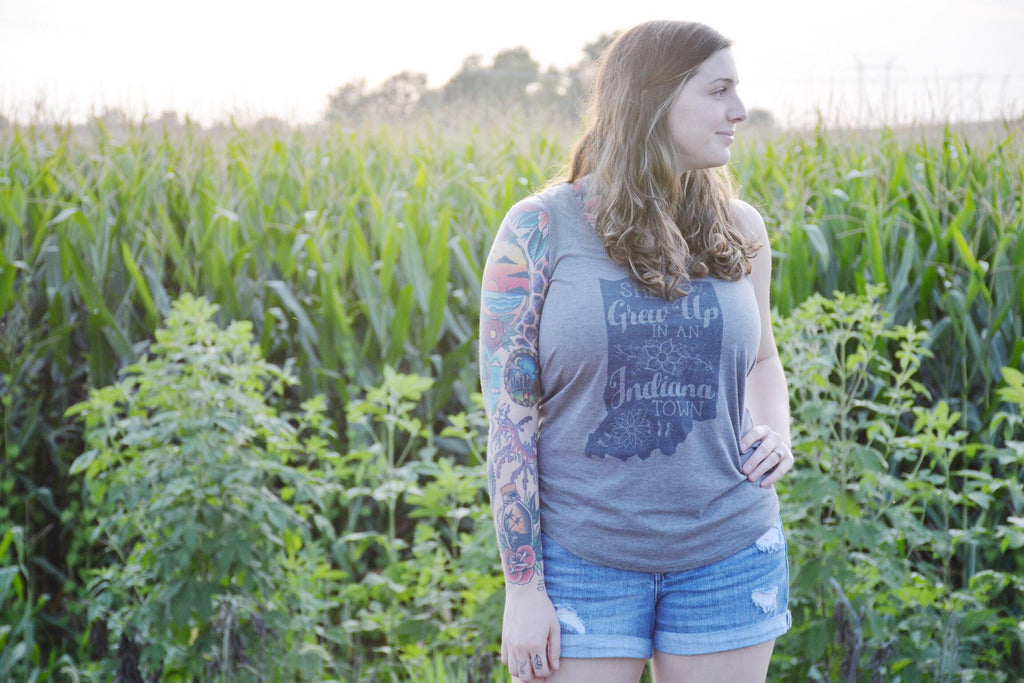 She Grew Up in an Indiana Town Gray Tank Top: Song Lyric State Shirt