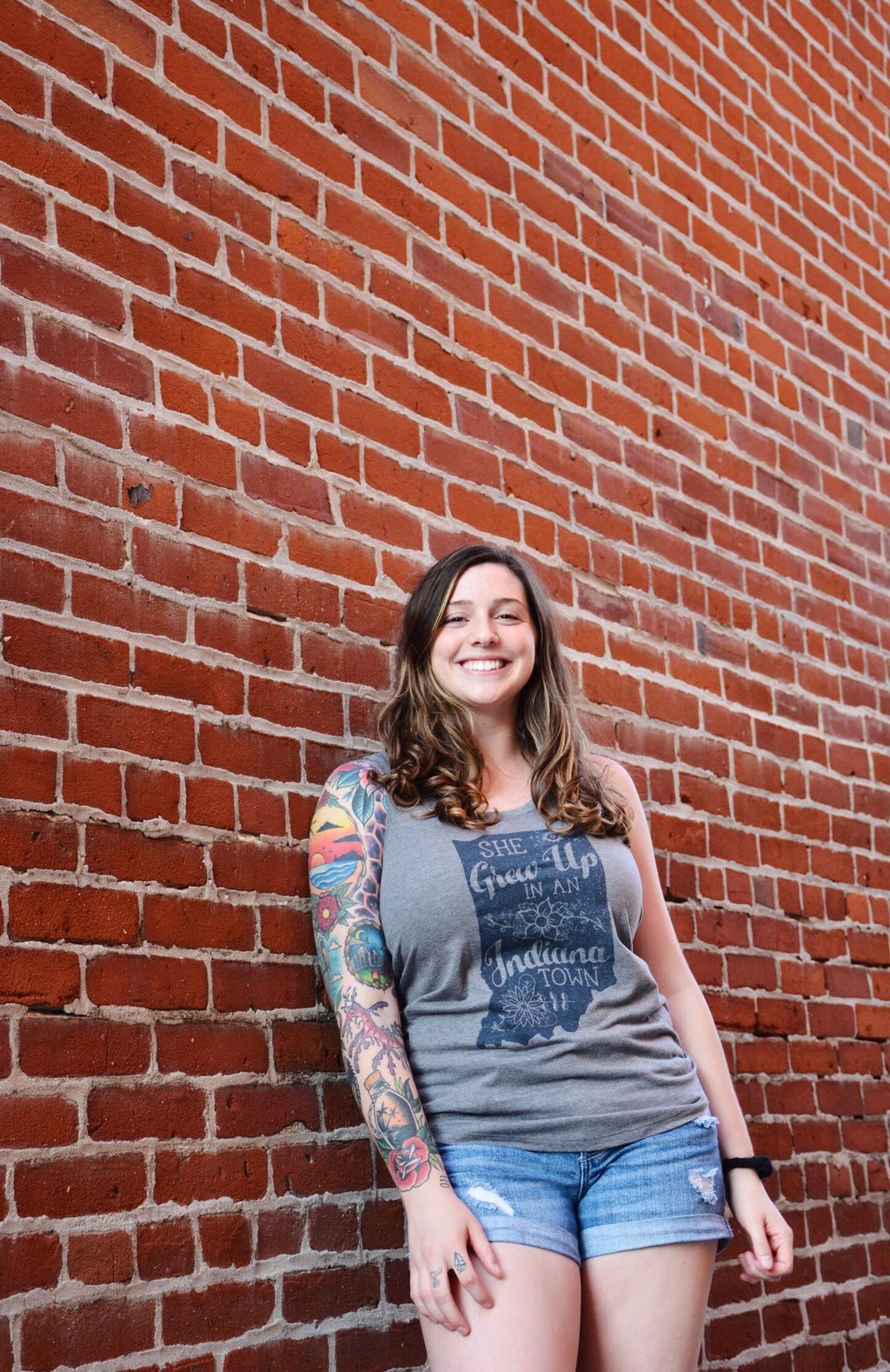 She Grew Up in an Indiana Town Gray Tank Top: Song Lyric State Shirt