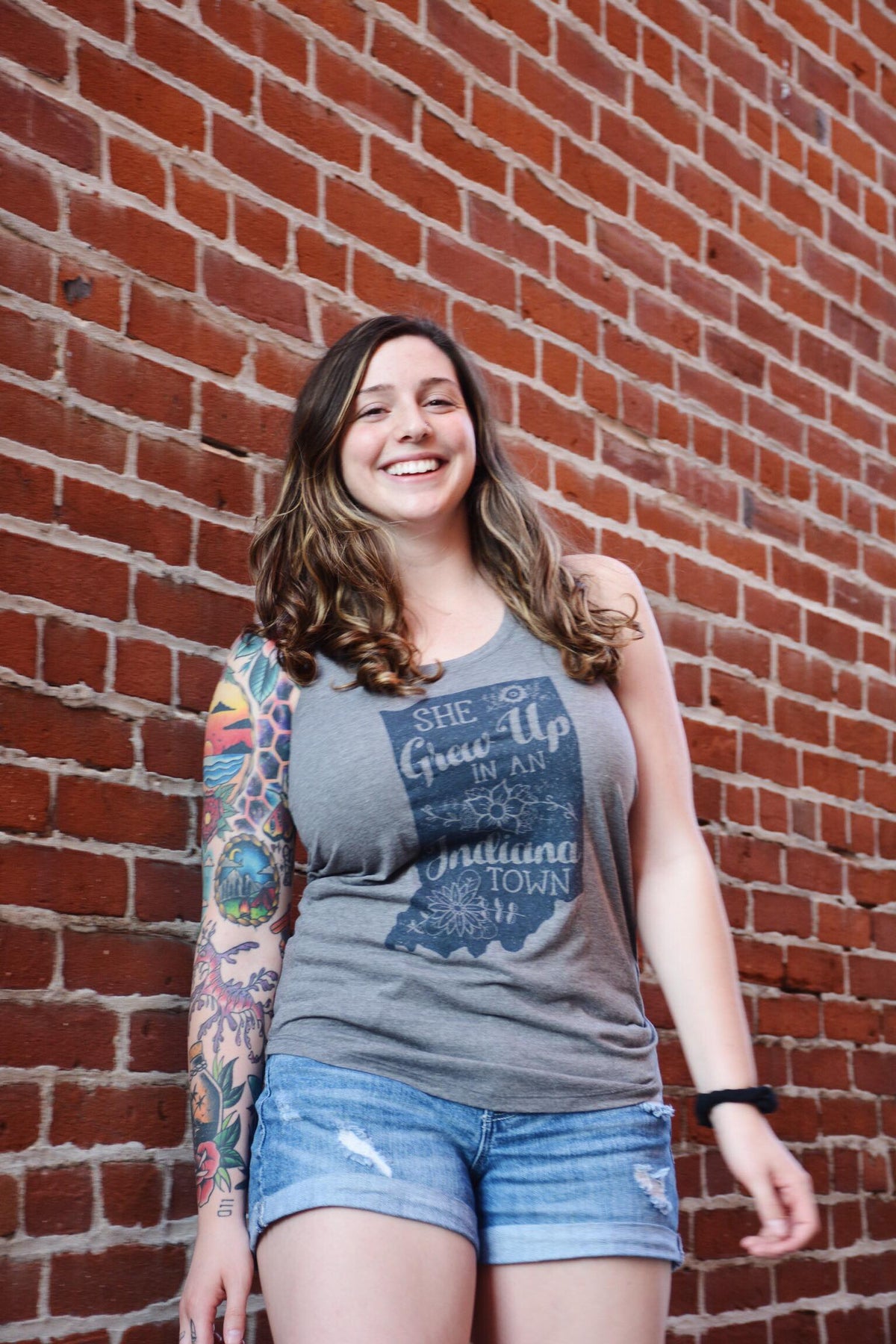 She Grew Up in an Indiana Town Gray Tank Top: Song Lyric State Shirt