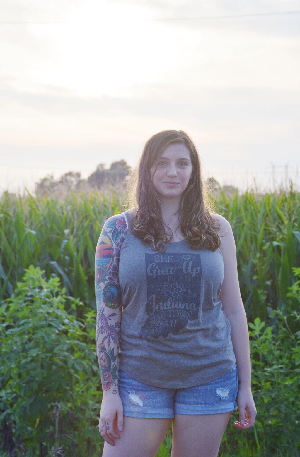 She Grew Up in an Indiana Town Gray Tank Top: Song Lyric State Shirt