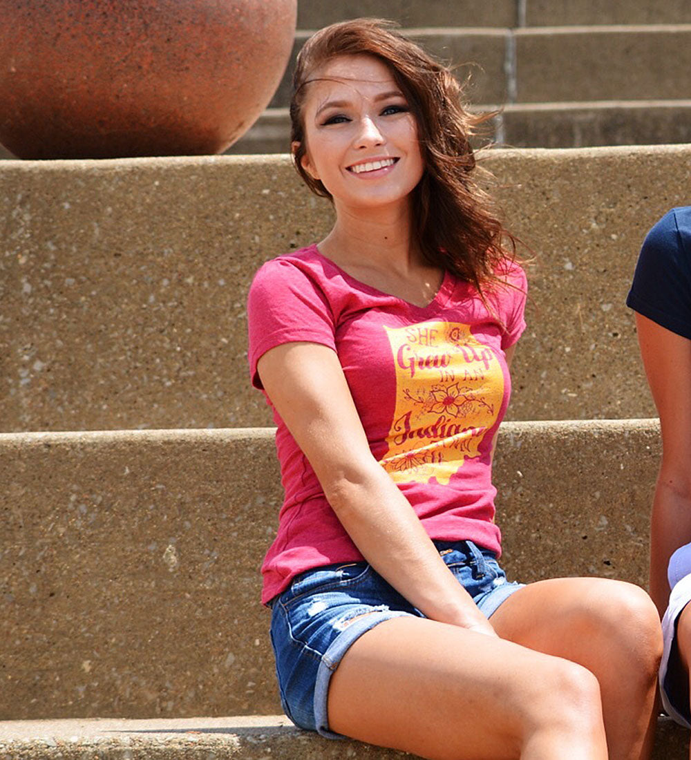 She Grew Up in an Indiana Town Red V-Neck Tee: Song Lyric State Shirt