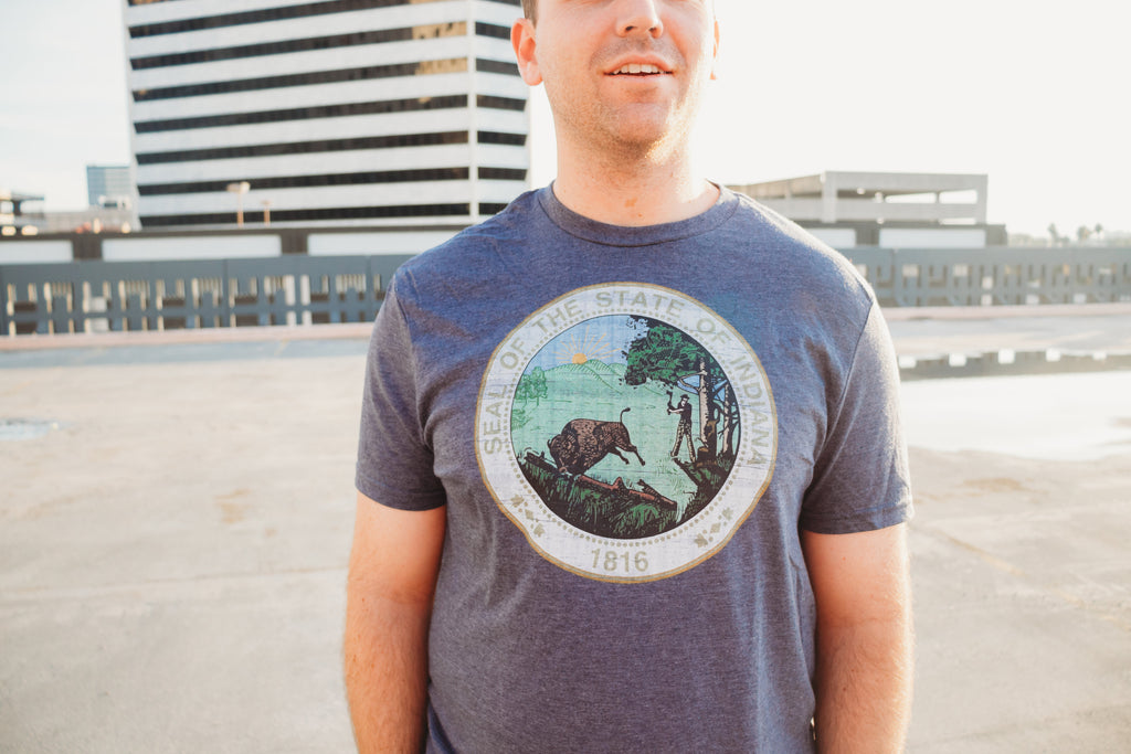 Indiana State Seal Tee: Vintage Navy Hoosier Shirt