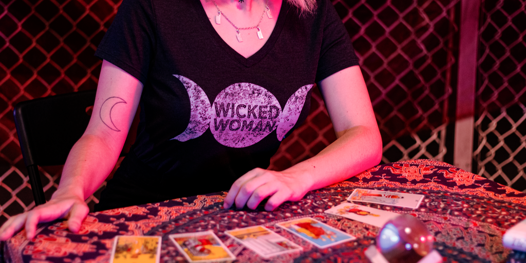 Triple Moon Goddess Tee: Witchy Lunar V-Neck Shirt