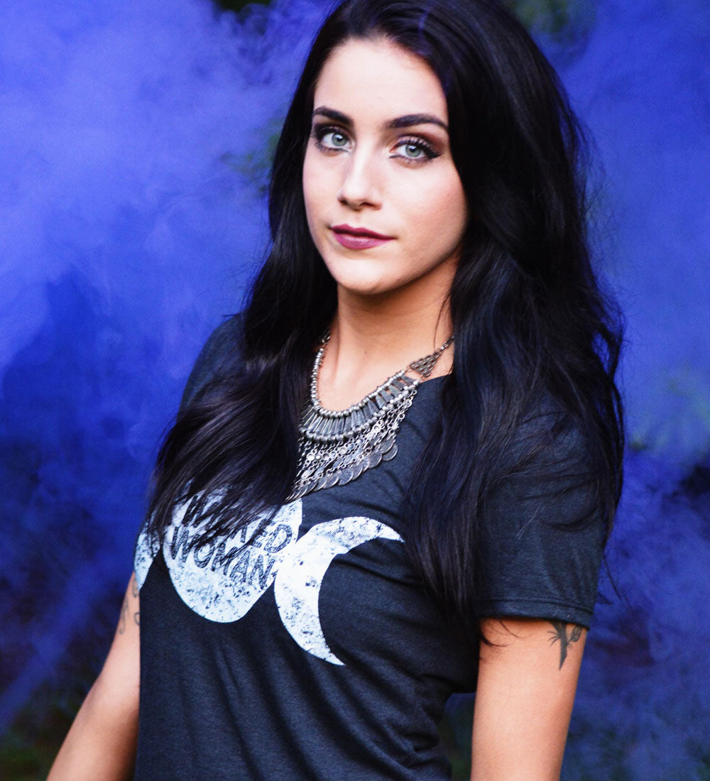 Triple Moon Goddess Tee: Witchy Lunar V-Neck Shirt