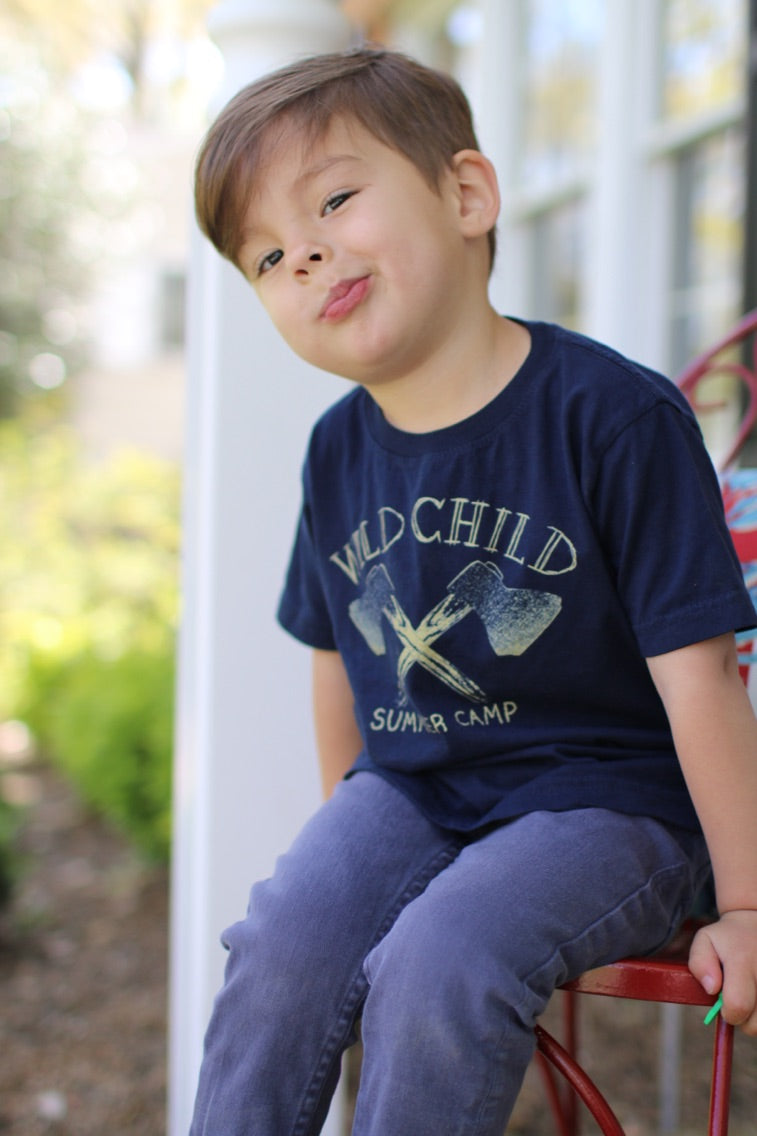 Wild Child Summer Camp Kids Tee: Hatchet Graphic Shirt