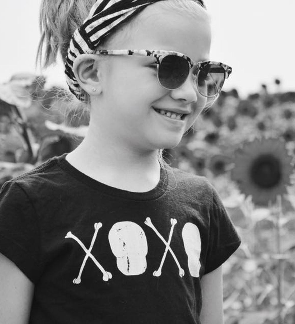 XOXO Skull Crossbones Girls Tee: Punk Kids Shirt