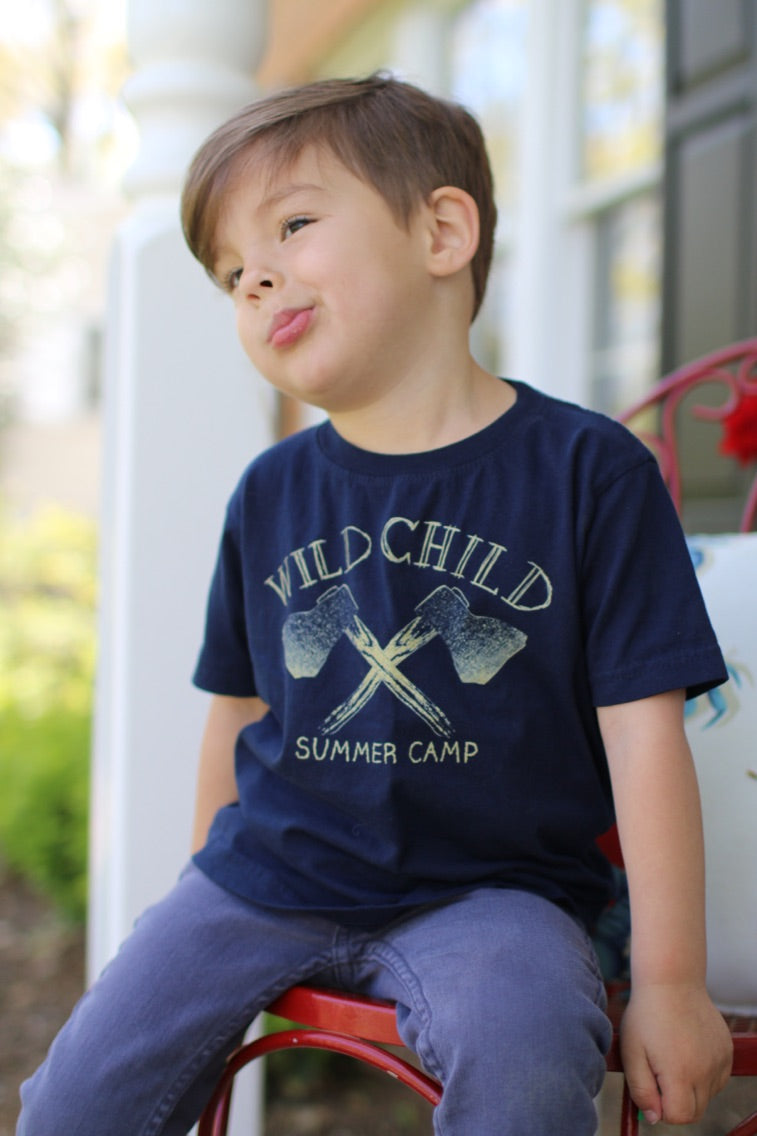 Wild Child Summer Camp Kids Tee: Hatchet Graphic Shirt