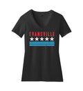 "Evansville" Womens V-Neck Black Tee