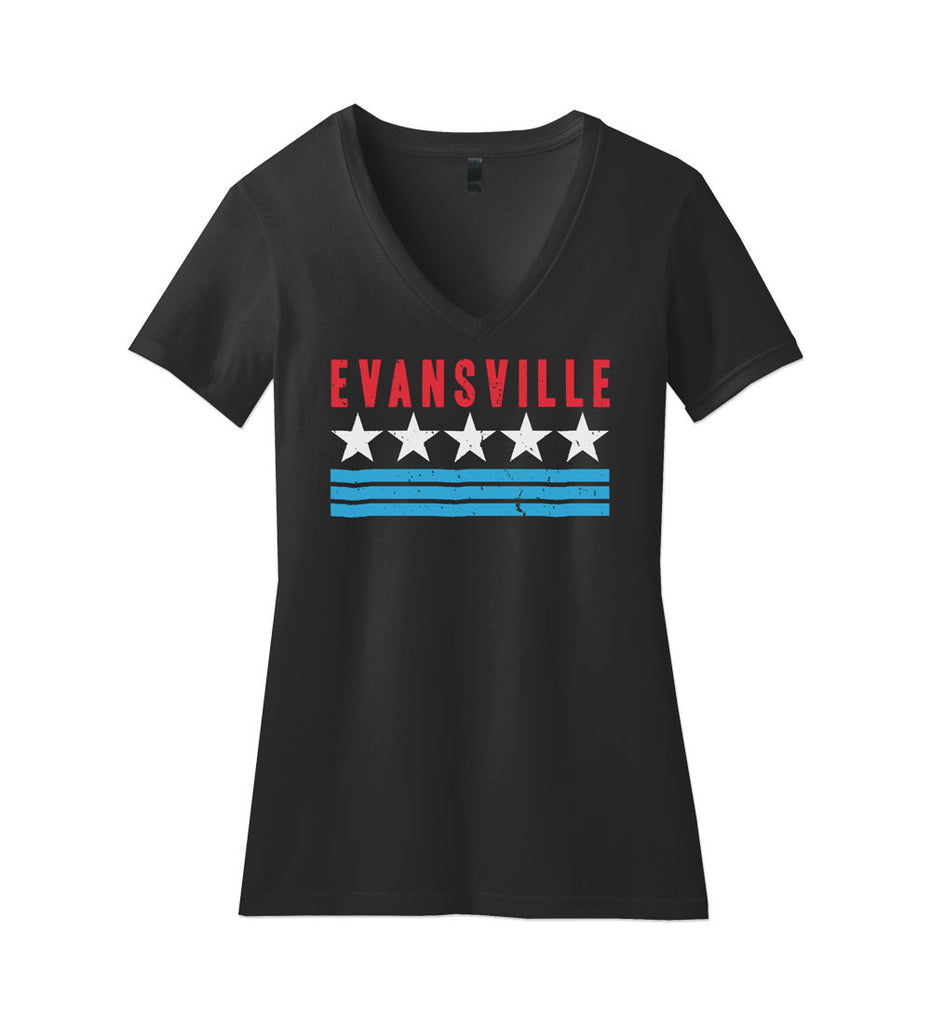 "Evansville" Womens V-Neck Black Tee