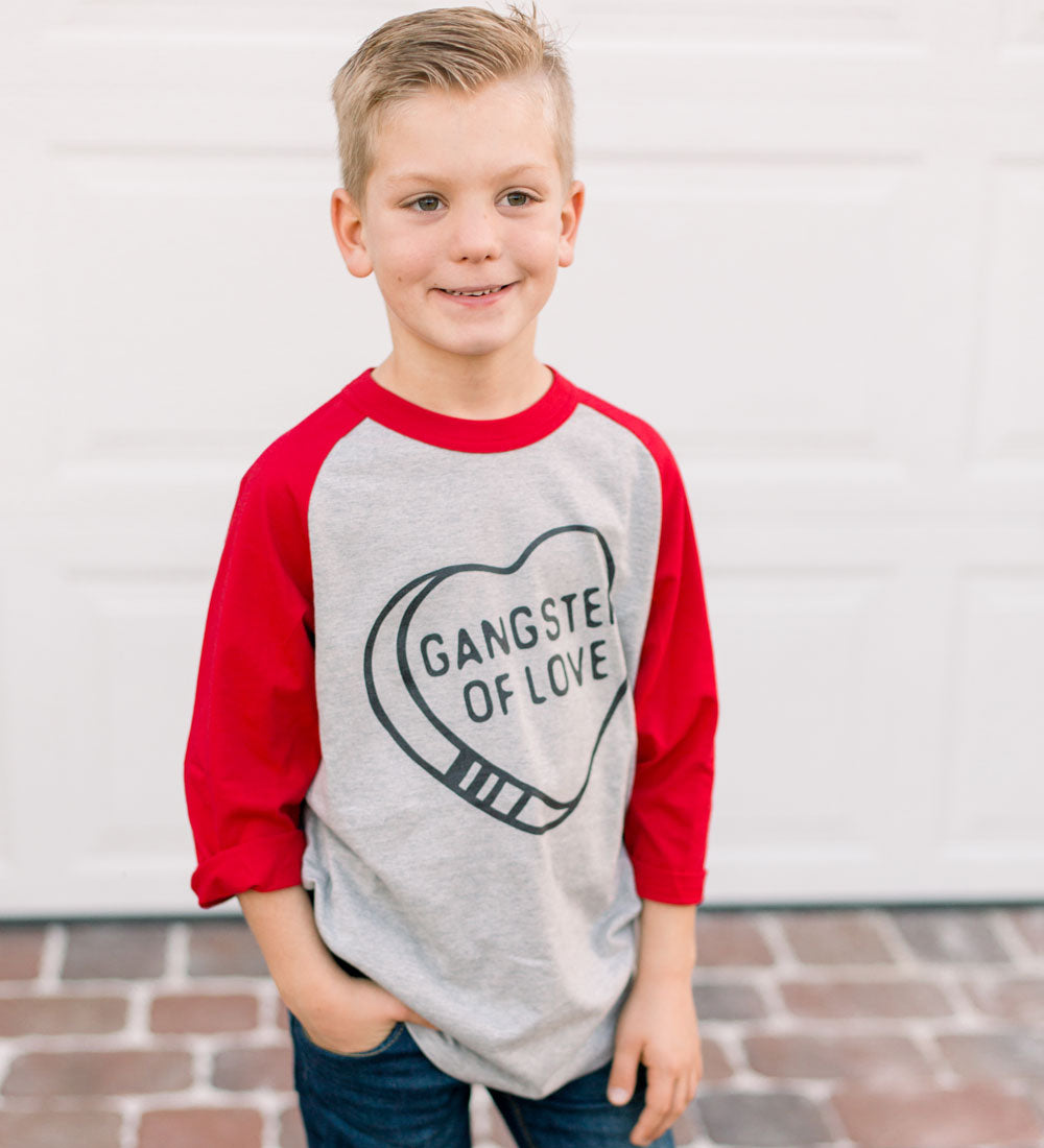 "Gangster of Love" Red & Gray Kids Raglan Tee