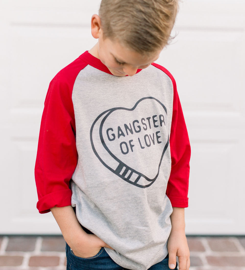 "Gangster of Love" Red & Gray Kids Raglan Tee