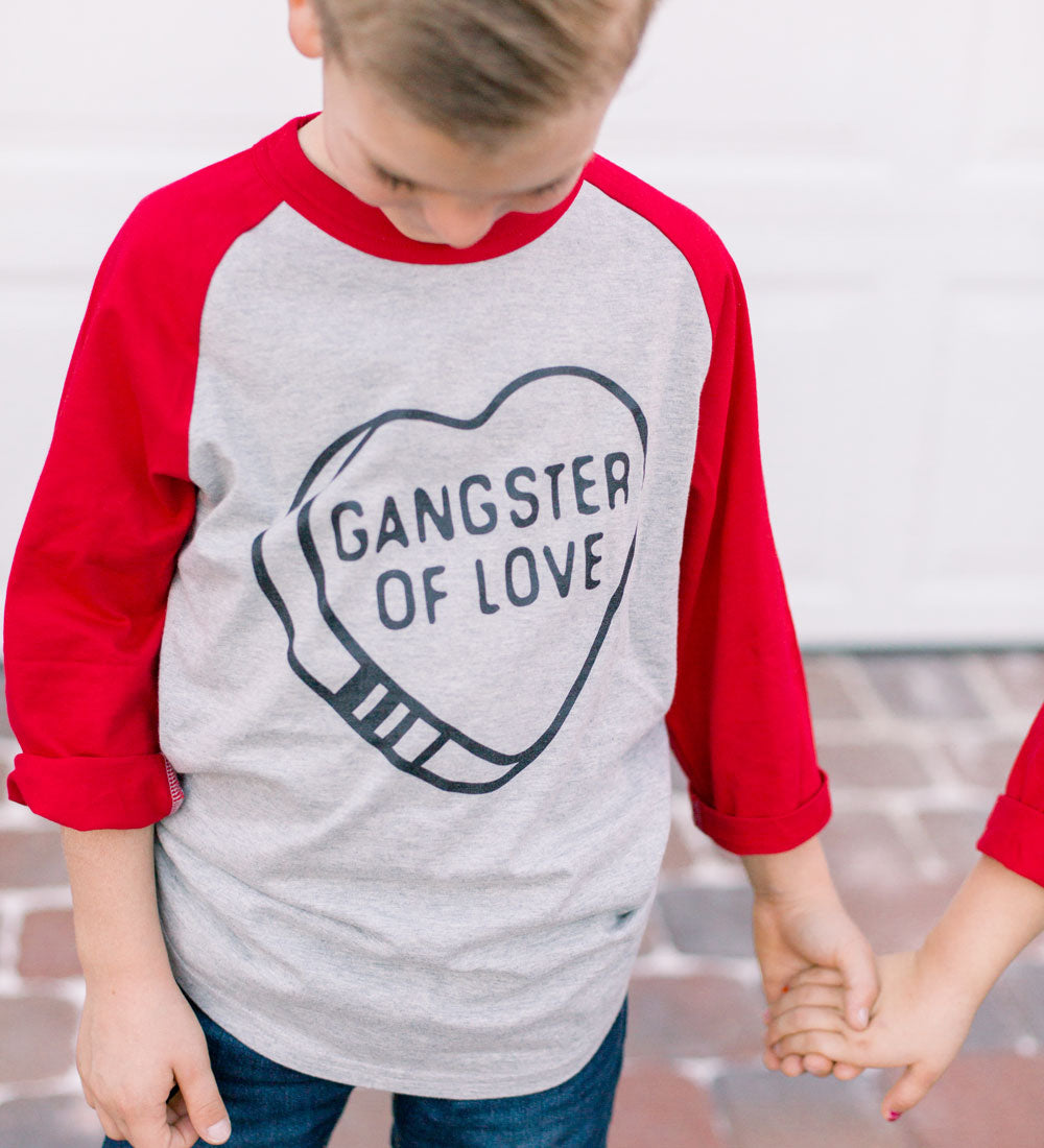 "Gangster of Love" Red & Gray Kids Raglan Tee