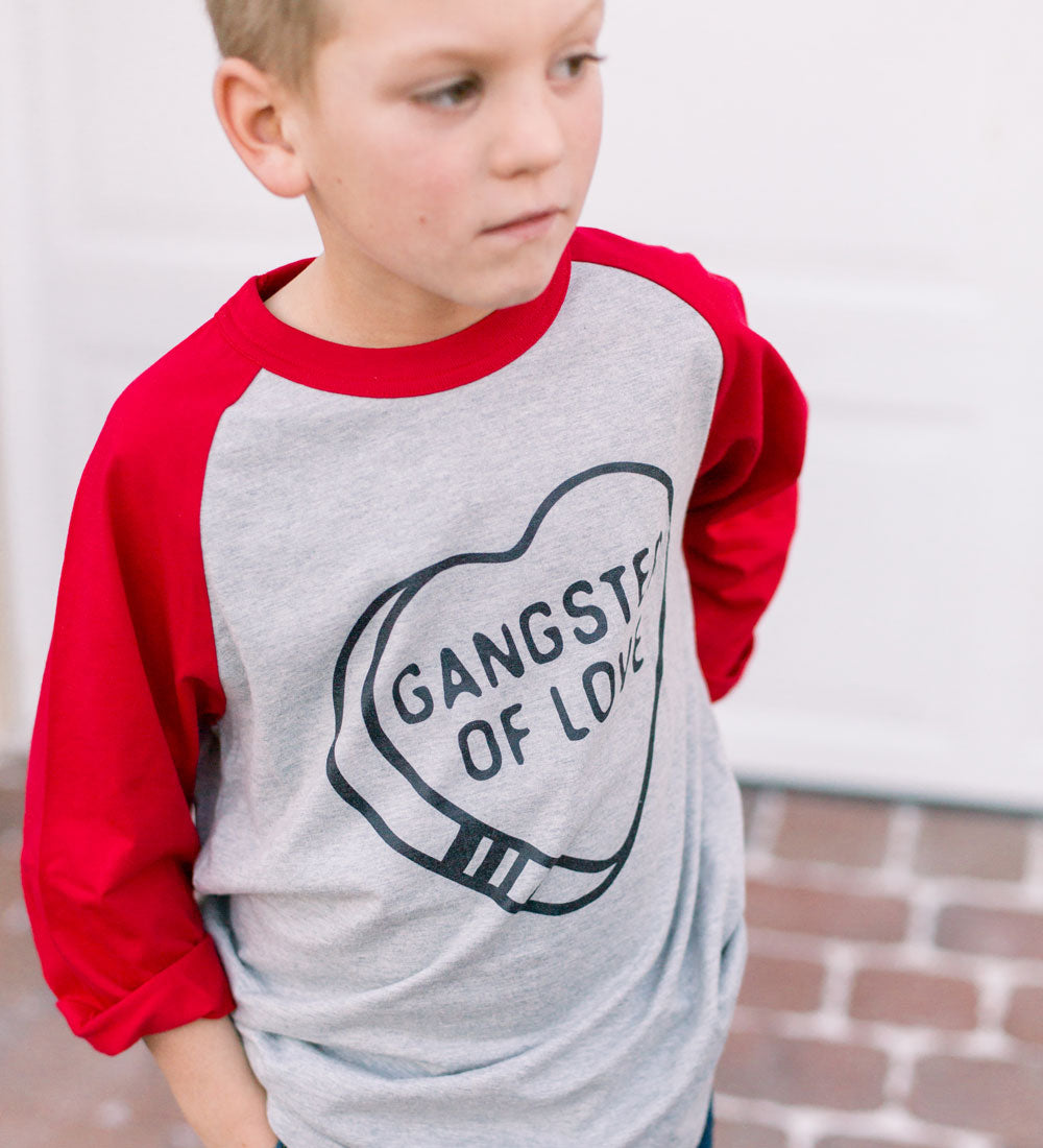 "Gangster of Love" Red & Gray Kids Raglan Tee