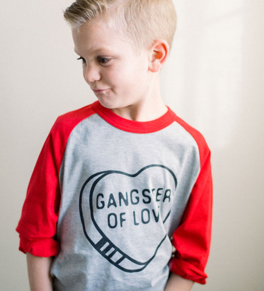 "Gangster of Love" Red & Gray Kids Raglan Tee
