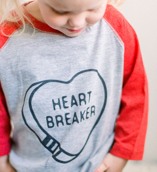 "Heartbreaker" Red & Gray Kids Raglan Tee