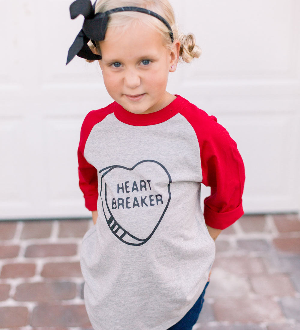 "Heartbreaker" Red & Gray Kids Raglan Tee