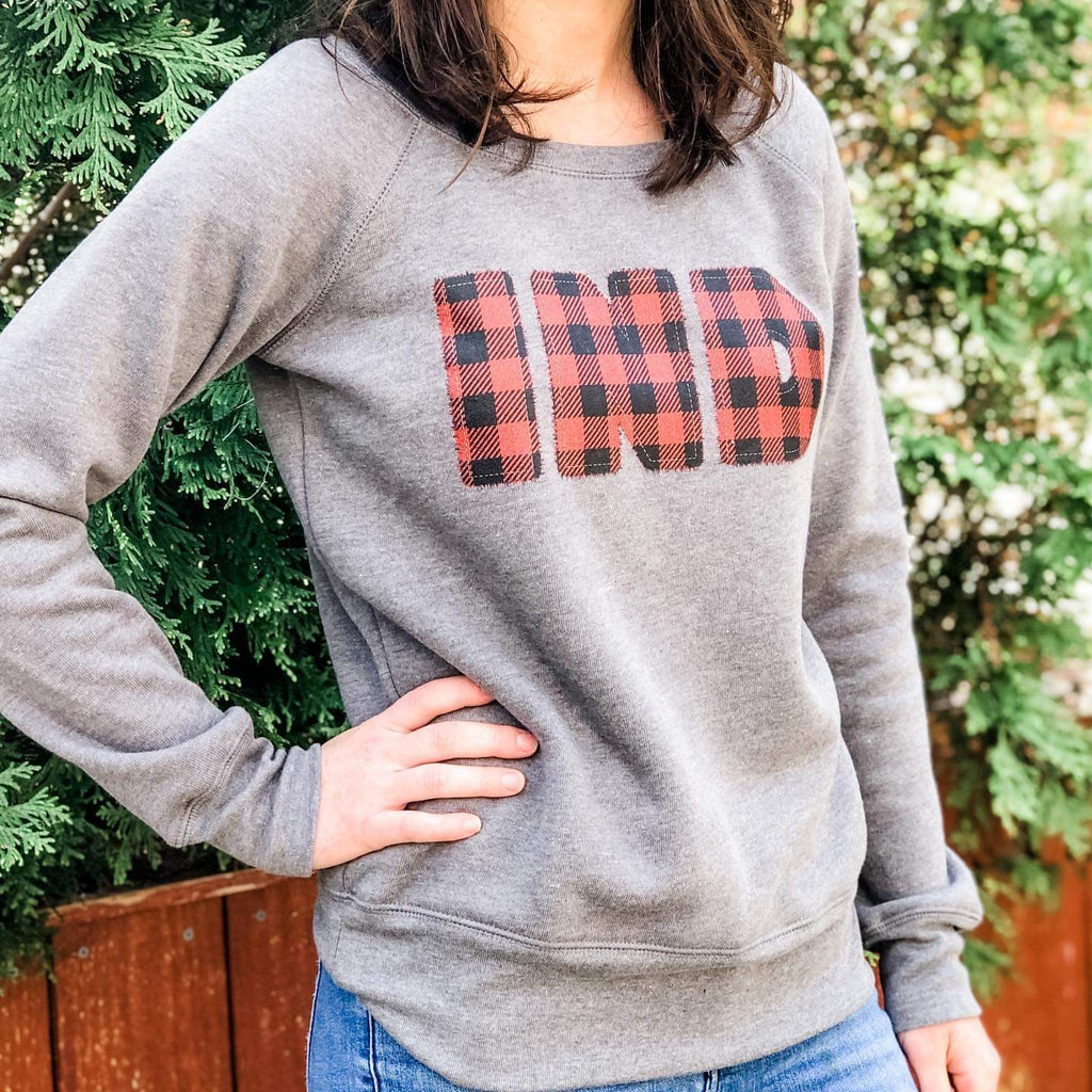 Indiana Buffalo Plaid Sweatshirt: Wide Neck Womens Sweater