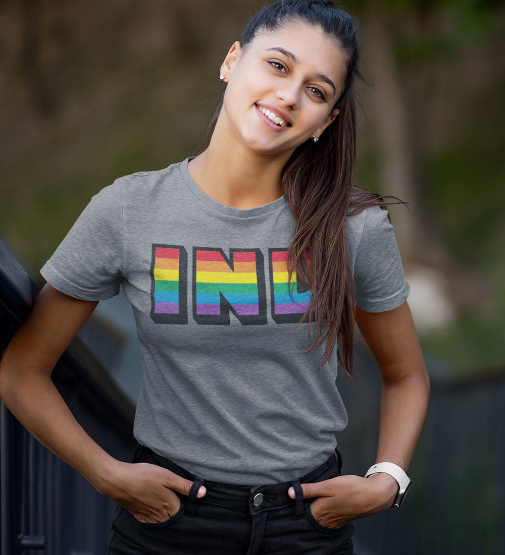 Indiana Rainbow Pride Tee: Retro LGBTQ Womens Shirt