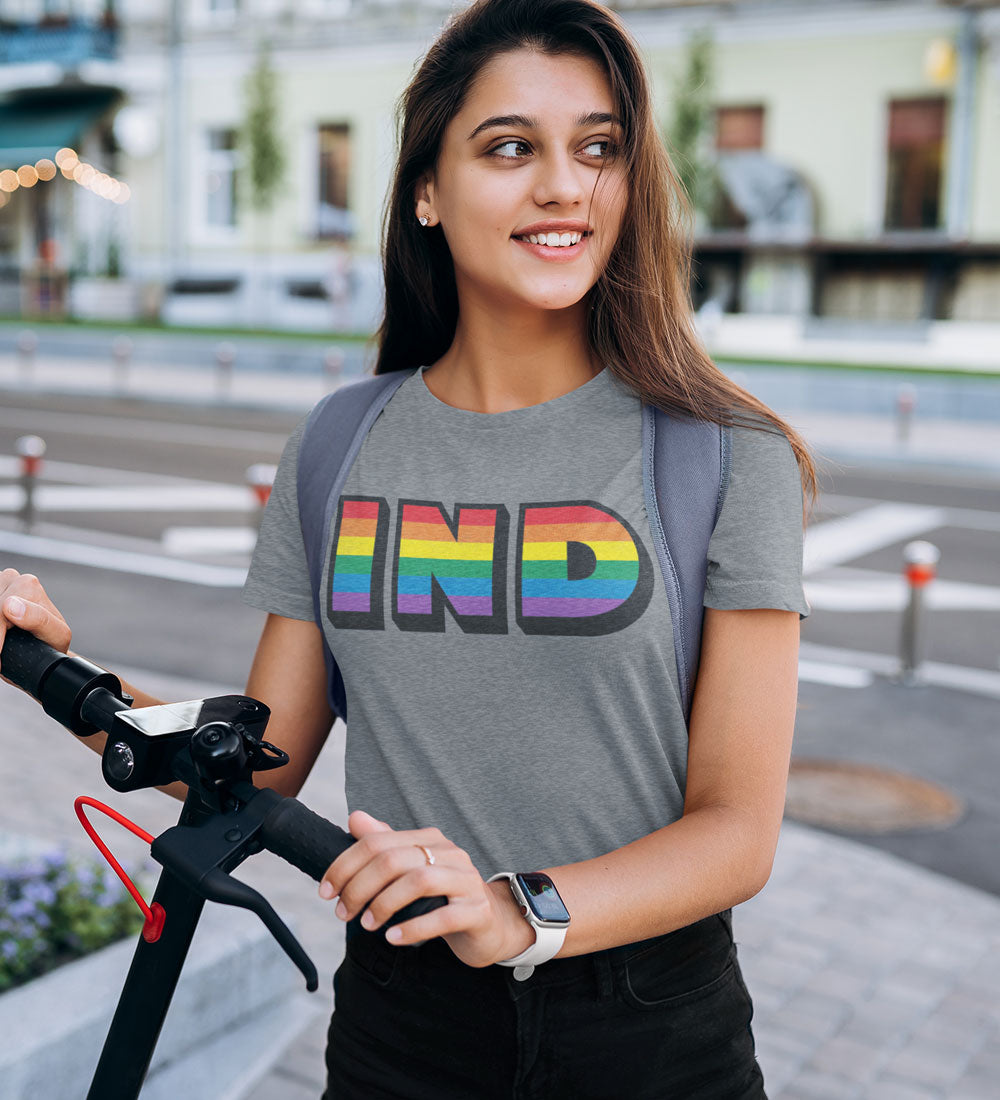 Indiana Rainbow Pride Tee: Retro LGBTQ Womens Shirt