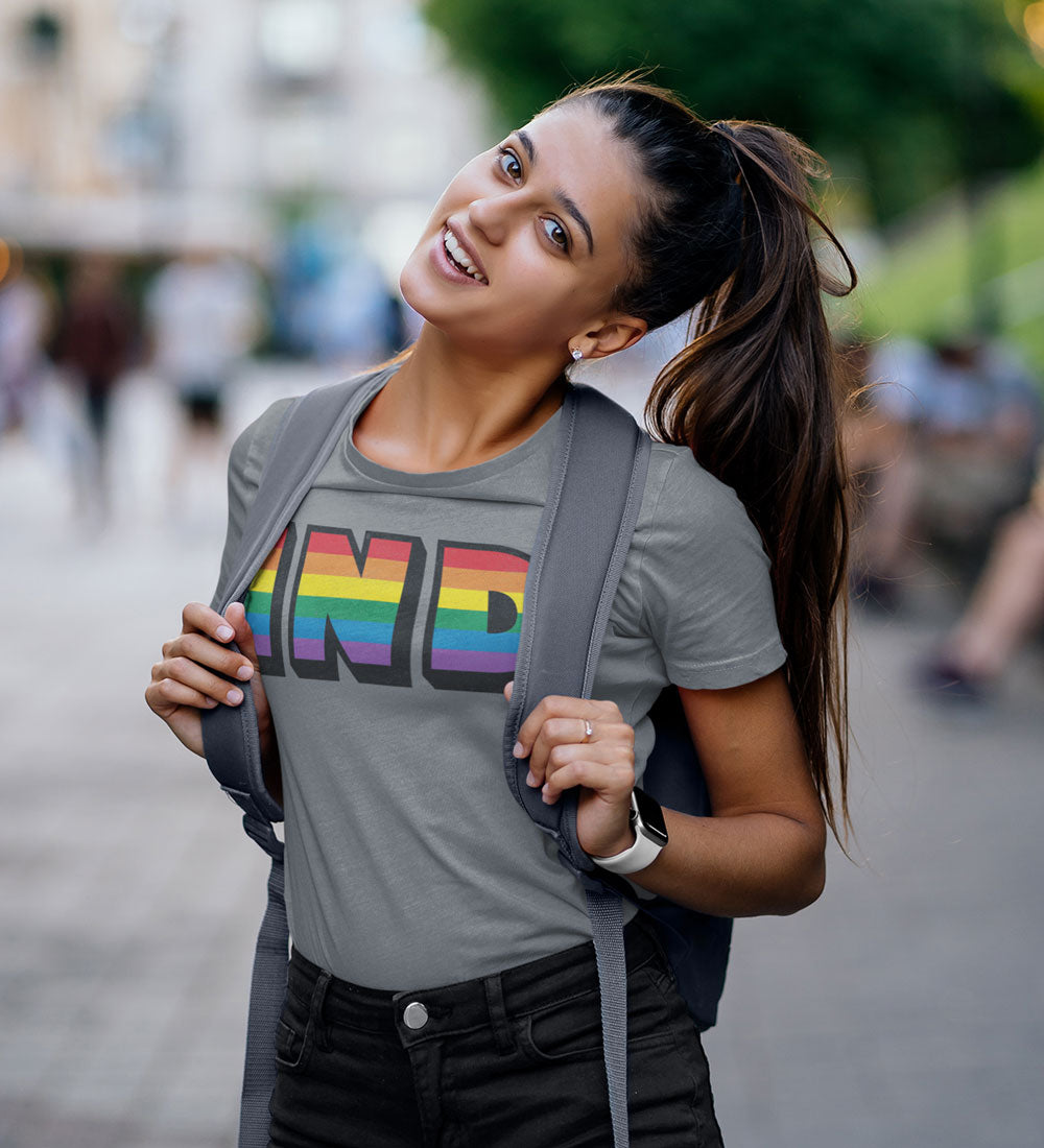 Indiana Rainbow Pride Tee: Retro LGBTQ Womens Shirt
