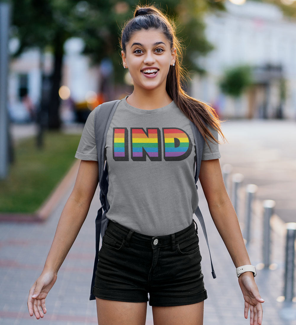 Indiana Rainbow Pride Tee: Retro LGBTQ Womens Shirt