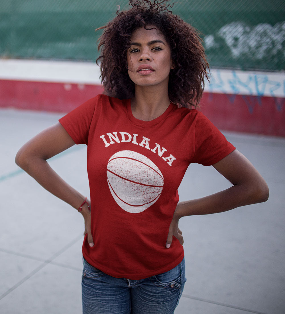 Indiana Basketball Womens Tee: Red and White Hoosier Shirt