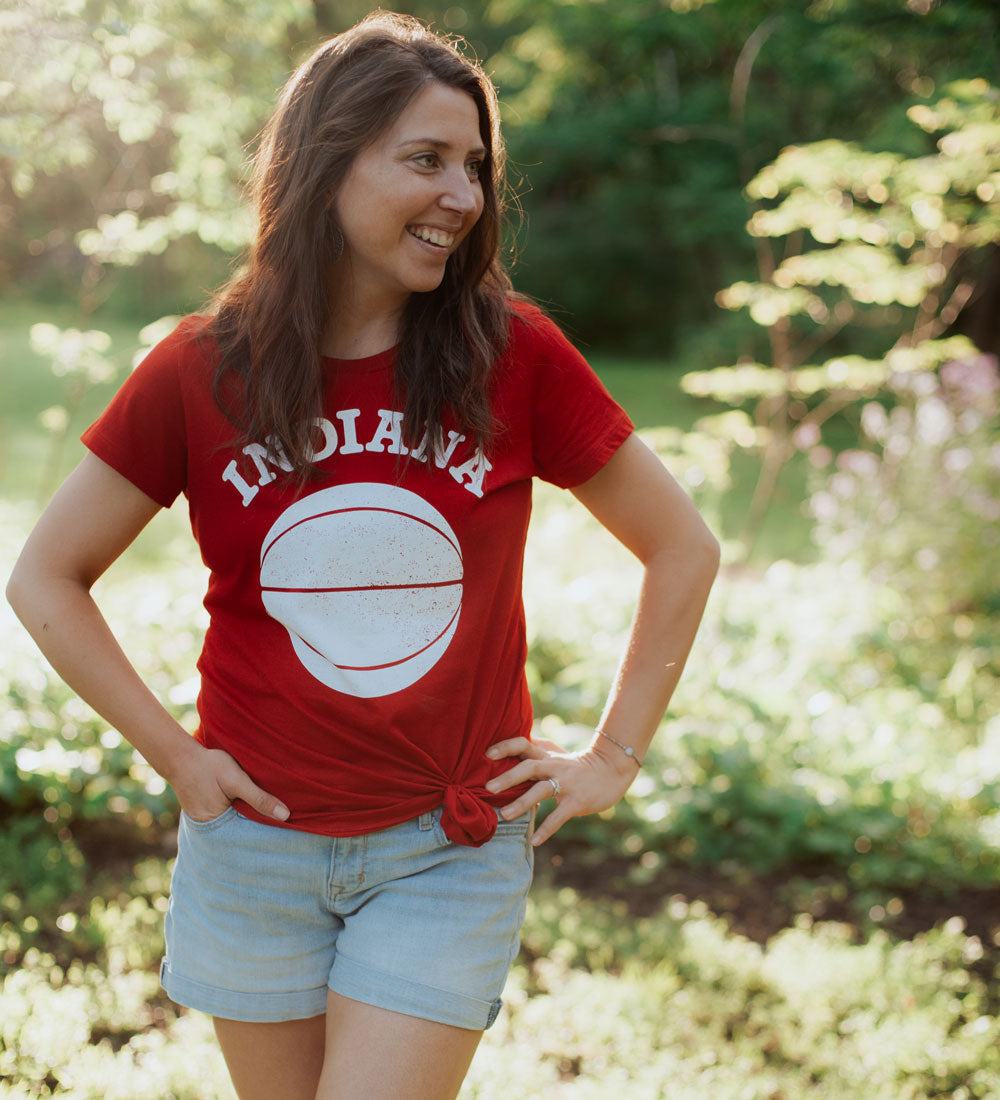 Indiana Basketball Womens Tee: Red and White Hoosier Shirt