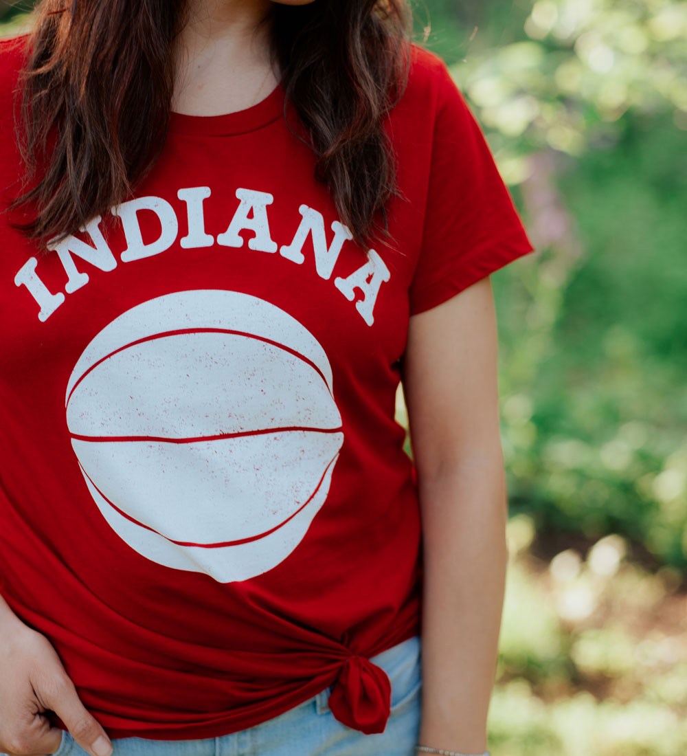 Indiana Basketball Womens Tee: Red and White Hoosier Shirt