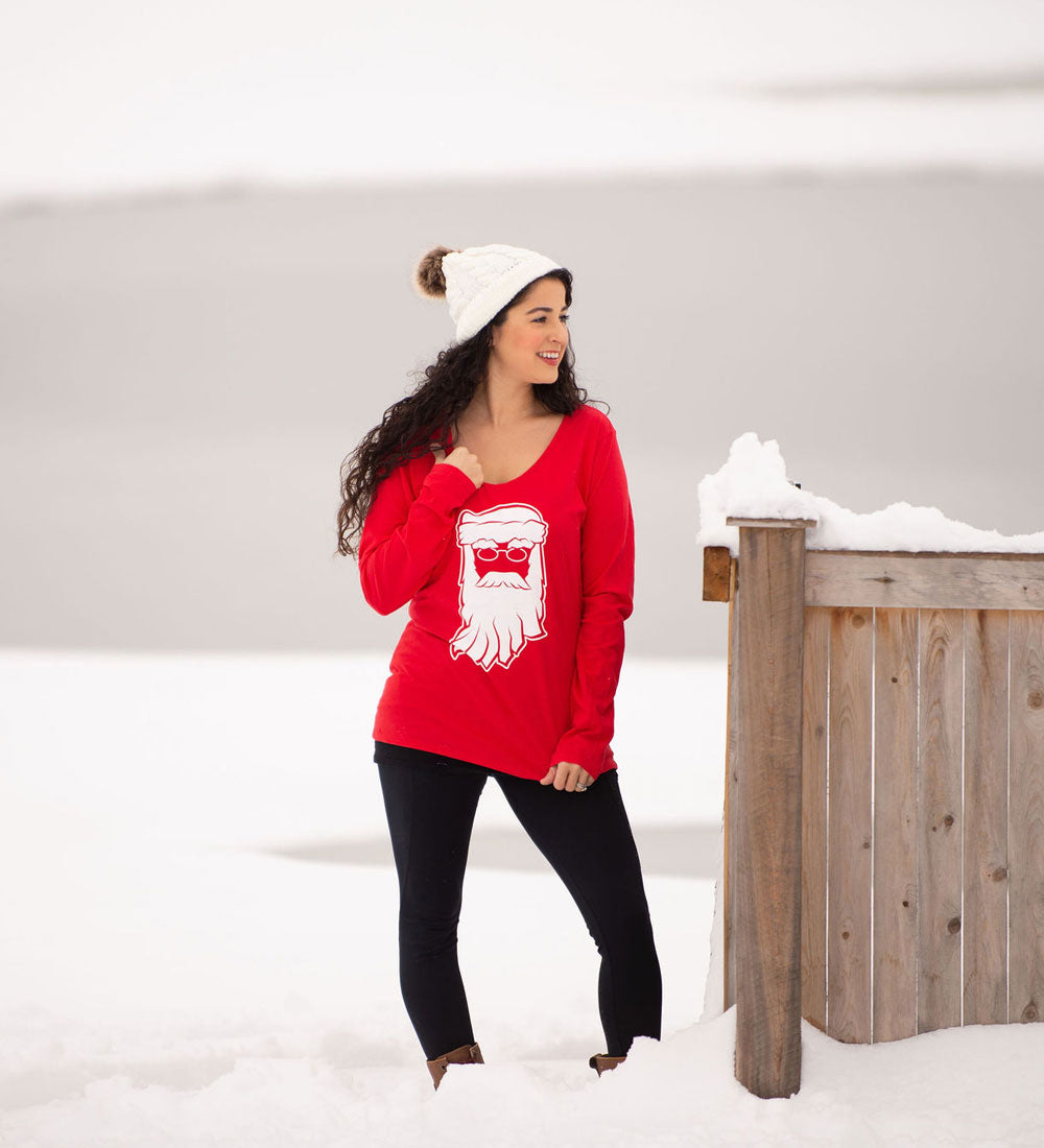 Indiana Santa Womens Tee: Red V-Neck Christmas Shirt