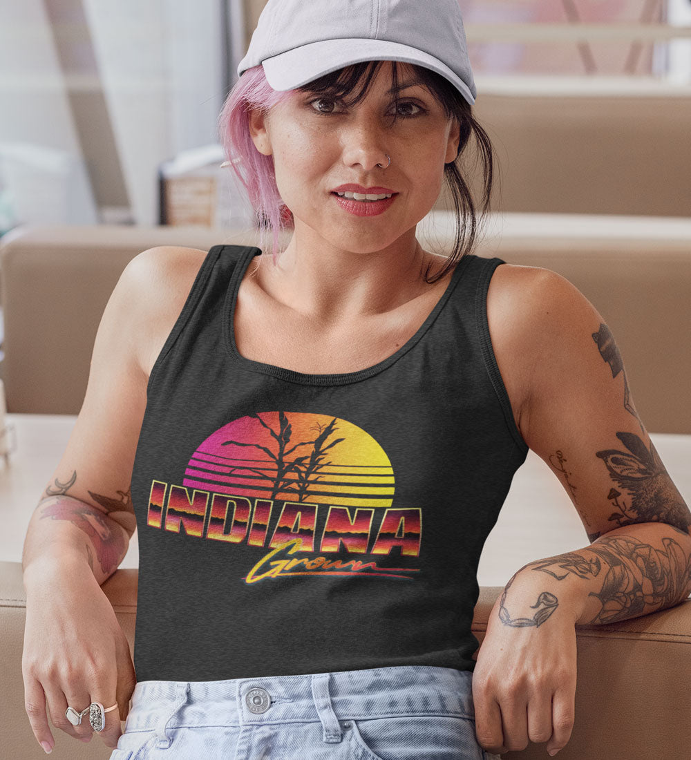 Indiana Grown Tank: Retro 80s Sunset Womens Tank