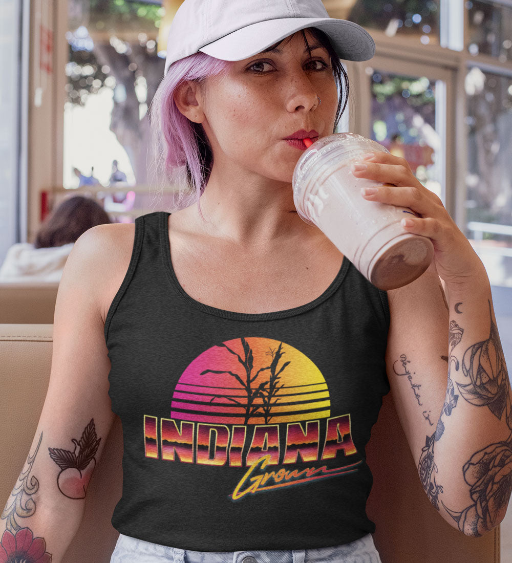 Indiana Grown Tank: Retro 80s Sunset Womens Tank