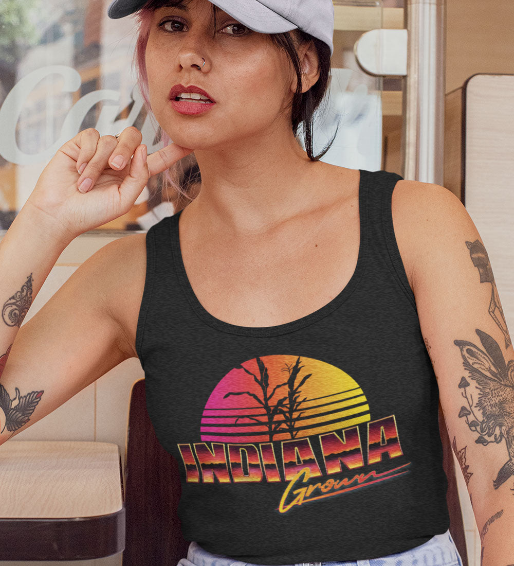 Indiana Grown Tank: Retro 80s Sunset Womens Tank