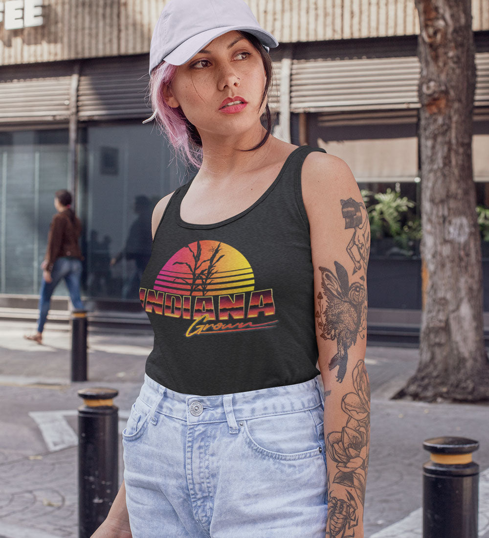 Indiana Grown Tank: Retro 80s Sunset Womens Tank