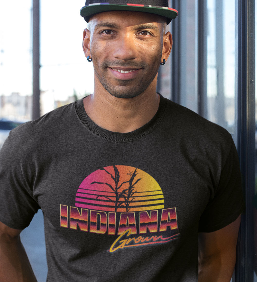 Indiana Grown Tee: Retro 80s Sunset Unisex Shirt