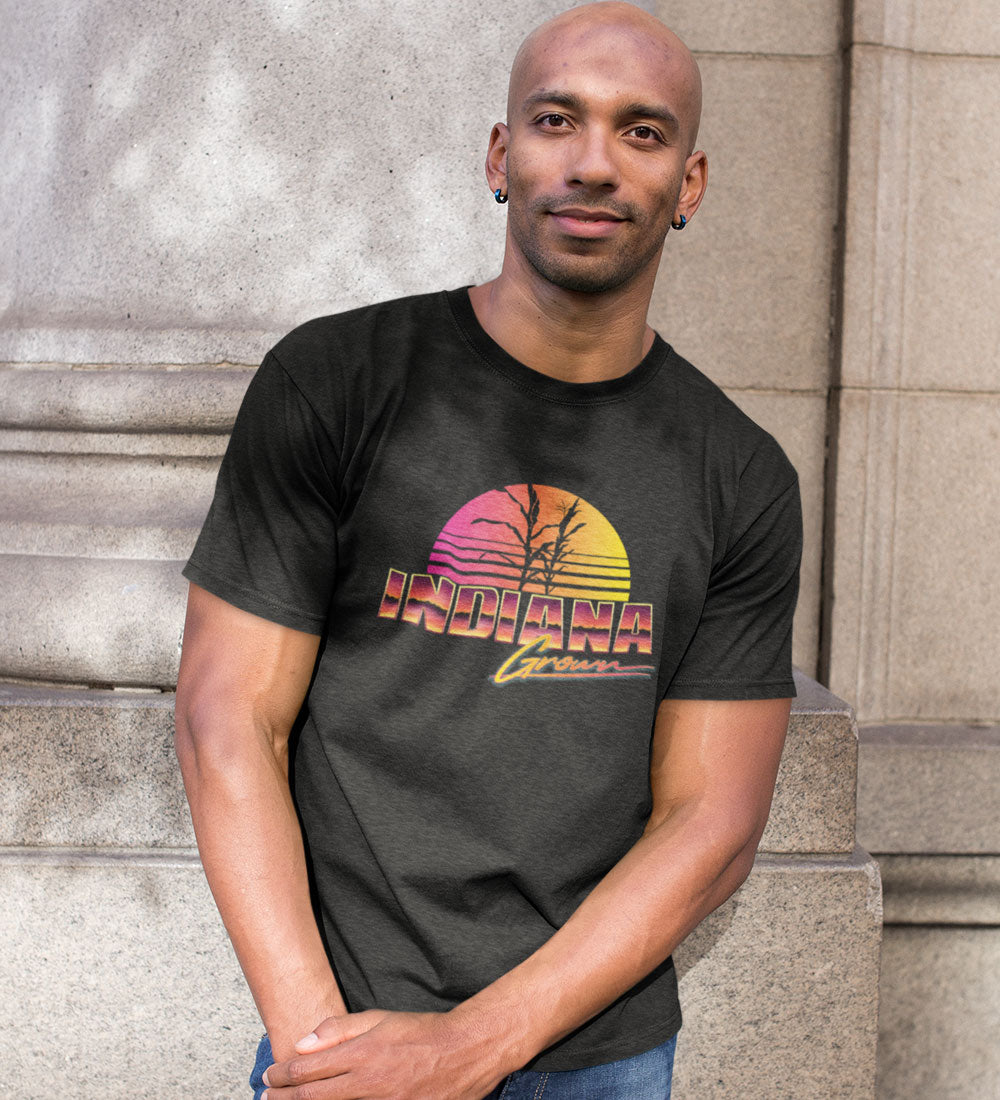 Indiana Grown Tee: Retro 80s Sunset Unisex Shirt