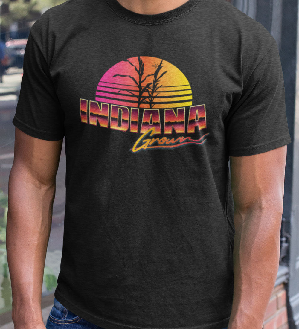 Indiana Grown Tee: Retro 80s Sunset Unisex Shirt