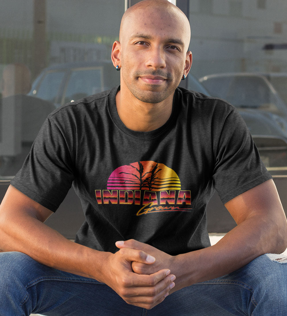 Indiana Grown Tee: Retro 80s Sunset Unisex Shirt