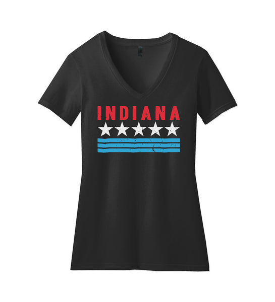 "Indiana" Womens V-Neck Black Tee