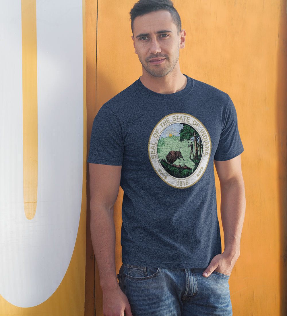 Indiana State Seal Tee: Vintage Navy Hoosier Shirt