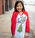 Lit Christmas Tree Raglan Tee: Funny Xmas Shirt