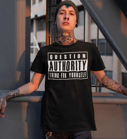 "Question Authority" Black or White Tee